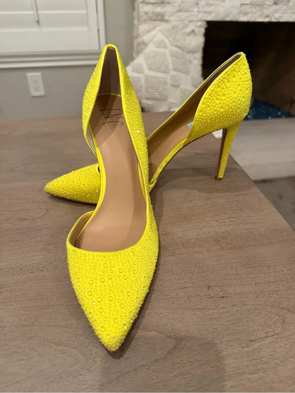 INC Yellow Crystal-Embellished Pointed Toe Stiletto Pumps - Women 10.5
